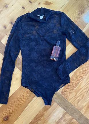 H&amp;m боди черный полностью из кружева