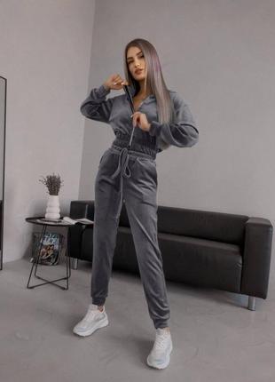 Велюровый костюм на молнии с капюшоном