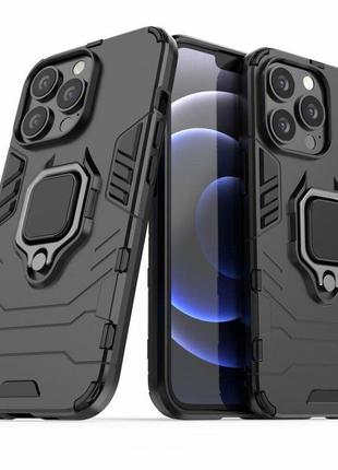 Чехол fiji ring для apple iphone 13 pro бронированный бампер с кольцом черный