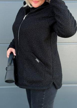 Демисезонная женская куртка букле-шерсть баранчик молочный, бежевый, черный батал7 фото