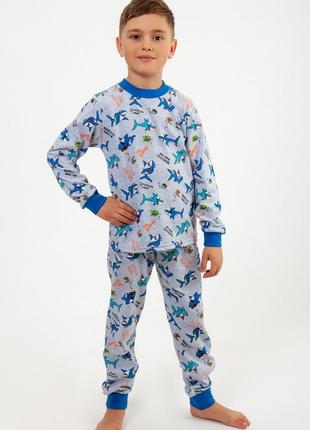 Легка піжама з акулами, легкая пижама с акулами, бавовняна піжама для хлопчика, хлопковая пижама для мальчика