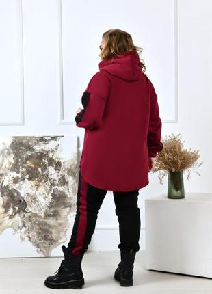 Стильный и теплый костюм для прогулок из трикотажа с начесом, цвет марсала5 фото