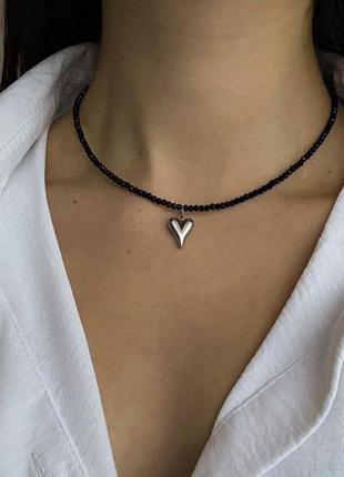Чокер с хрусталем и подвеской сердце