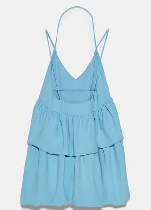 Платье небесно голубое сарафан с рюшами мини с оборками воланами zara оригинал5 фото