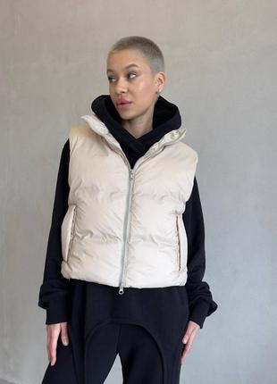 Жилетка укорочена на еко пуху дута беж біла сіра хакі