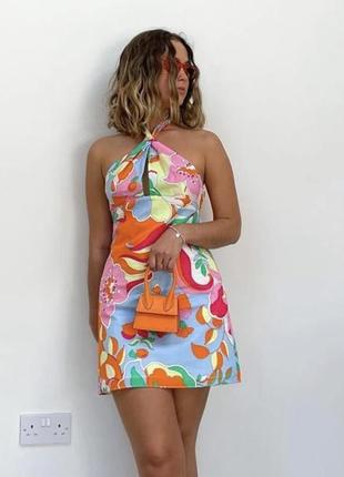Стильне кольорове натуральне плаття у квітковий принт zara 36/s2 фото
