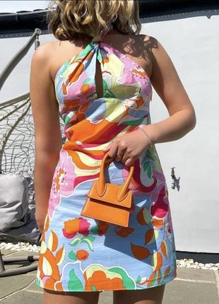 Стильне кольорове натуральне плаття у квітковий принт zara 36/s4 фото