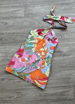 Стильне кольорове натуральне плаття у квітковий принт zara 36/s9 фото