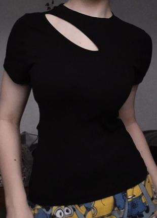 Футболка с вырезом в рубчик y2k