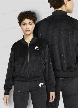 Женская велюровая кофта nike air velour bomber jacket in black