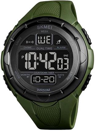 Часы наручные мужские skmei 1656gn army green, часы наручный электронный тактический