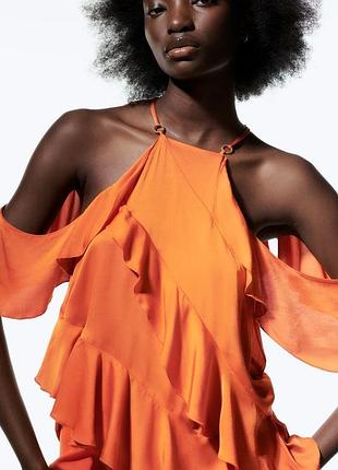 Помаранчевий топ блуза з відкритою спиною zara віскоза 🛍️1+1=3🛍️