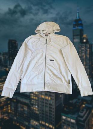 Бавовняна кофта armani jeans оригінальна сіра з капюшоном на блискавці