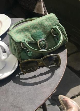 Сумка міні dkny оригінал букле donna karan зелена ізумрудна mini monogram bag з ручками сумочка тканинна шкіряна вінтажна ручна y2k