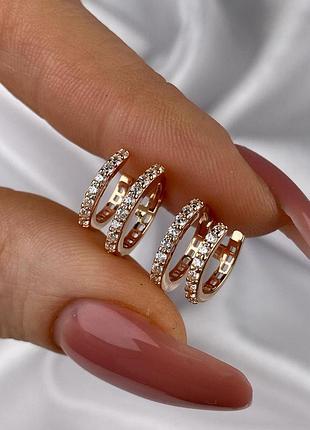 🇺🇦 серьги серебро 925° покрытие позолота, вставка куб.цирконии, двойные колесики 1429.11п