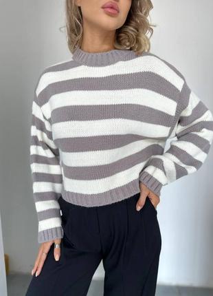 Укороченный свитер в полоску женский молодежный2 фото