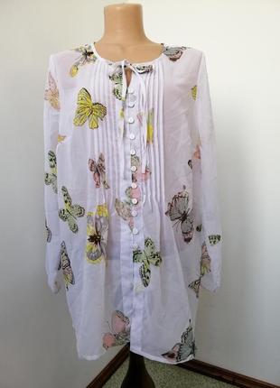 Удлинённая прозрачная блуза с бабочками4 фото