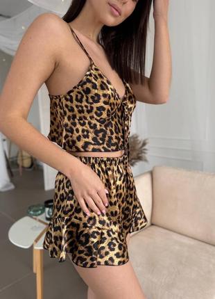 Идеальная шелковая пижама леопардовый Принт6 фото