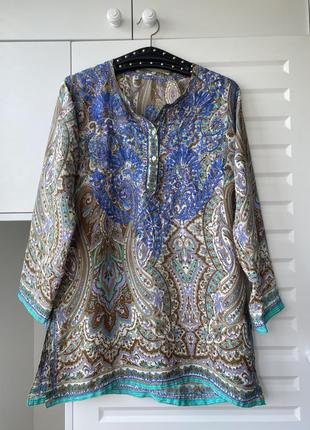 Шёлковая туника-блуза в нежных цветах невесомая летняя туника индия8 фото