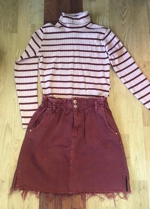 Гольф в рубчик і джинсова юбка zara