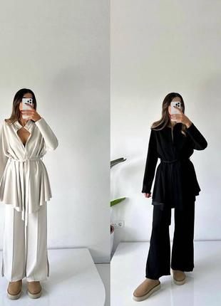 Брючний костюм вільного крою з оверсайз кардиганом