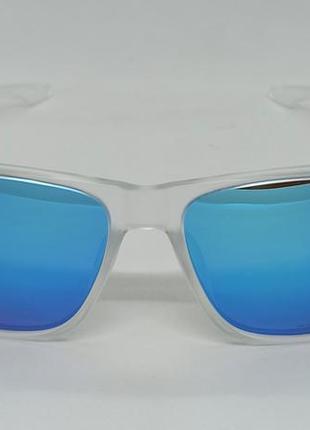 Окуляри в стилі oakley чоловічі сонцезахисні блакитні дзеркальні поляризовані в прозорій оправі2 фото