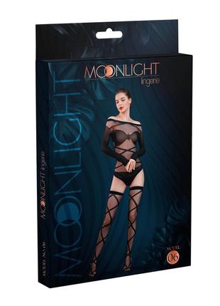 Комплект: боди и чулки moonlight model 06 xs-l black, длинные рукава, рисунок в виде лифа, силуэт4 фото