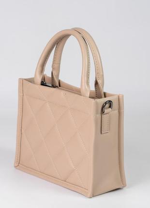 Женская сумка бежевая сумка тоут стеганая сумка классическая, сумка маленькая сумочка3 фото