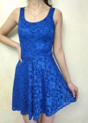 Кружевное платье синее, праздничное платье кружевом, нарядное платье2 фото