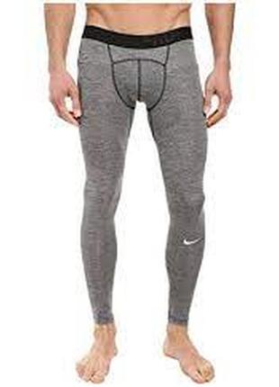 Мужские тренировочные лосины тайсы кальсоны nike pro combat tight fit серые