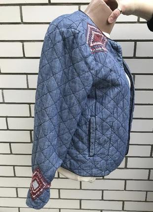 Джинсова стеганая куртка без застібки,жакет,пиджак з вишивкой в этно бохо стиле forever 216 фото