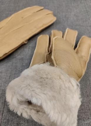 Красивые дублённые перчатки на натуральном меху верх кожа ягненка цвет camel3 фото