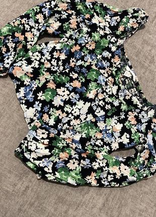 Блуза h&amp;m (блузка, цветочный принт, топ в цветы, квадратный вырез, объемные рукава)6 фото
