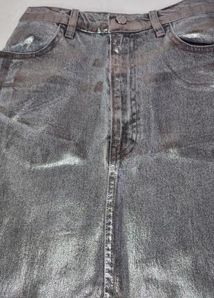 Джинсовая юбка с серебристым лазерным покрытием. турция5 фото