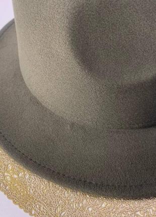 Шляпа федора унисекс с устойчивыми полями хаки дефект3 фото