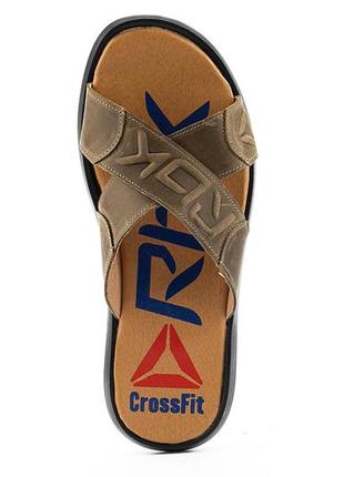 Мужские шлепанцы кожаные летние оливковые anser crossfit khaki2 фото