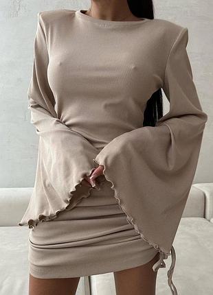 Женское бежевое платье с завязками❣️