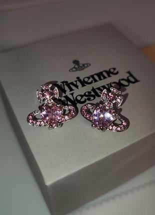 Сережки vivienne westwood heart кульчики (вів'єн вествуд) білого та рожевого кольору