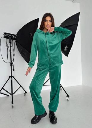 Костюм женский турецкий велюр,штаны+кофта на молнии с капюшоном-черный, шоколад, зеленый, светло-серый.8 фото