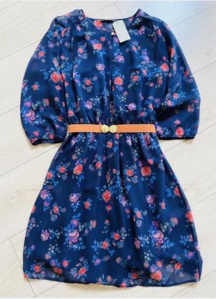 Платье шифоновое цветочный принт пышные рукава1 фото