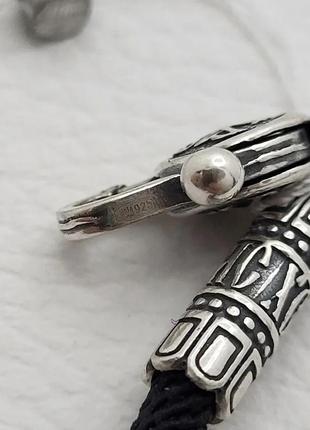 Ювелирный шнур с серебряными вставками "спаси и сохрани" 925 пробы из шёлка5 фото