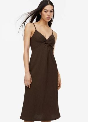 Новое шоколадное платье миди жатка