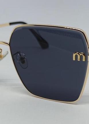 Очки в стиле miu miu женские солнцезащитные черные в золотой металлической оправе