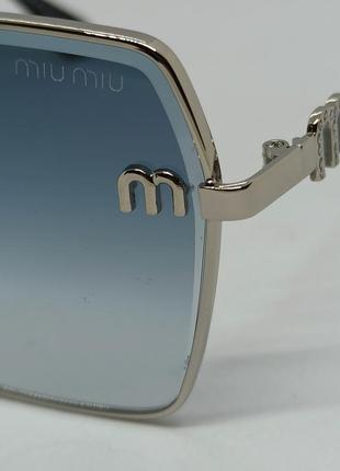 Окуляри в стилі miu miu жіночі сонцезахисні сіро блакитні в сріблястому металі3 фото