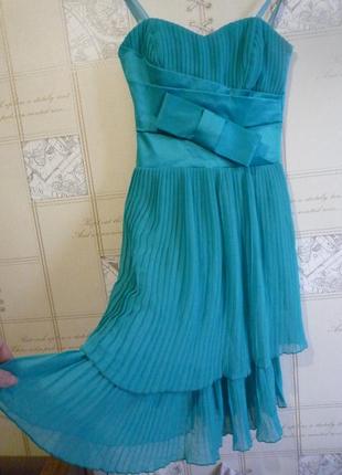 Rinascimento шикарное бирюзовое платье италия xs-s беби долл с бантом мини корсет плиссе1 фото
