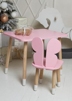 Рожевий прямокутний столик і стільчик дитячий метелик. рожевий дитячий столик8 фото
