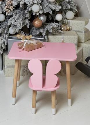 Рожевий прямокутний столик і стільчик дитячий метелик. рожевий дитячий столик4 фото