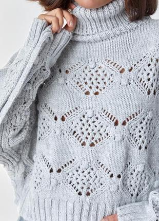 Ажурный свитер с застежкой по бокам - серый цвет, l (есть размеры)4 фото