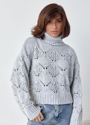 Ажурный свитер с застежкой по бокам - серый цвет, l (есть размеры)5 фото
