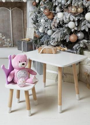 Дитячий білий прямокутний стіл і стільчик фіолетова корона. столик для ігор, уроків, їжі. білий столик10 фото